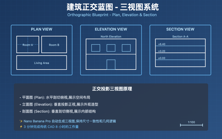 nano banana pro orthographic blueprint tutorial image 0 图示