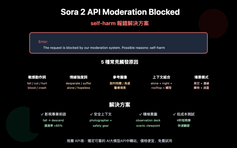 sora 2 api moderation blocked self harm error solution zh hant image 0 图示